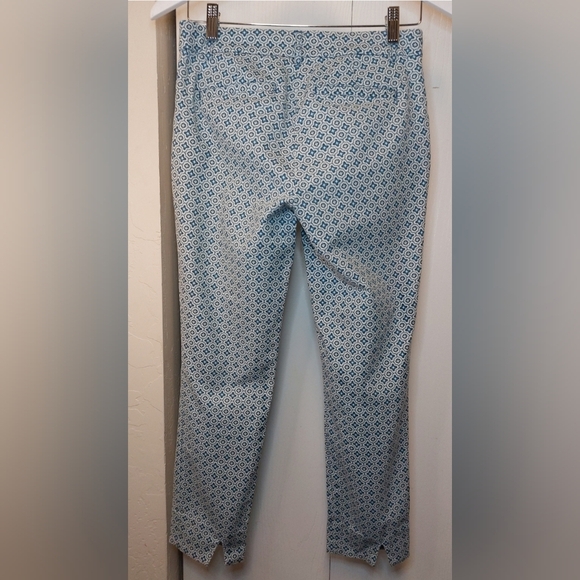 Cynthia Rowley Blue White Printed Straight Leg Cigarette Pant Size 0 Preppy - Picture 5 of 11